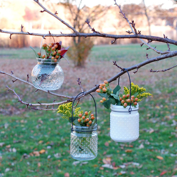 Floral Pressed Glass Hanging Jar