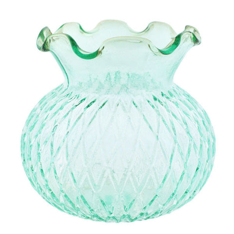 Aqua Pressed Glass Ruffle Vase