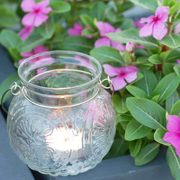 Floral Pressed Glass Hanging Jar