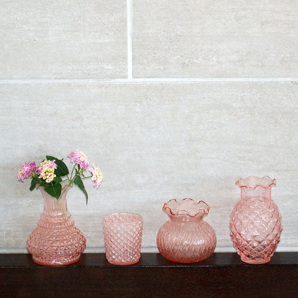 Pink Pressed Glass Ruffle Vase