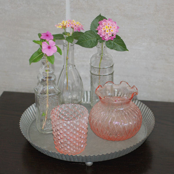 Pink Pressed Glass Ruffle Vase