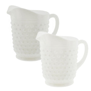 Set of 2 Vintage Milk Glass Hobnail Pitcher Vases