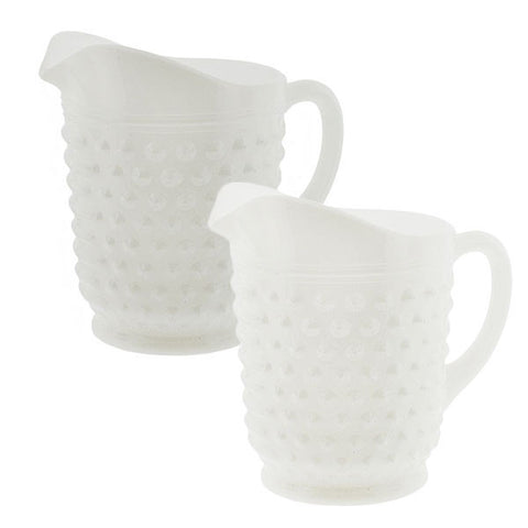 Set of 2 Vintage Milk Glass Hobnail Pitcher Vases